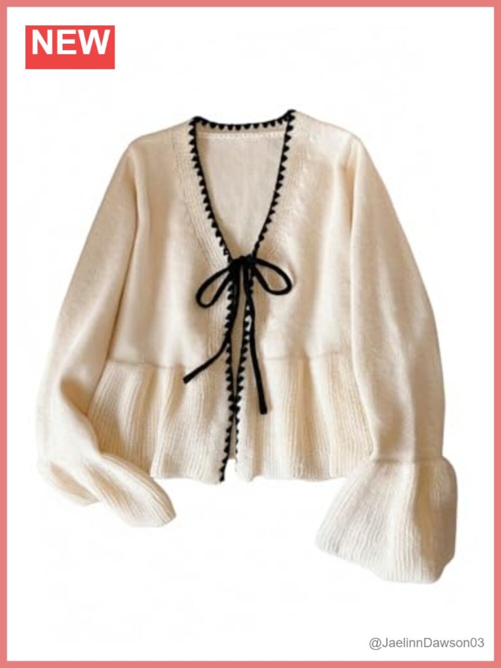Verdusa Bow Tie Cardigan Peplum Sweater Long Flounce Sleeve